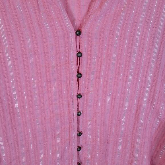 Pilcro Womens Tavi Striped Silver Button Lightweight Blouse Size XL Pink Western - Picture 2 of 10